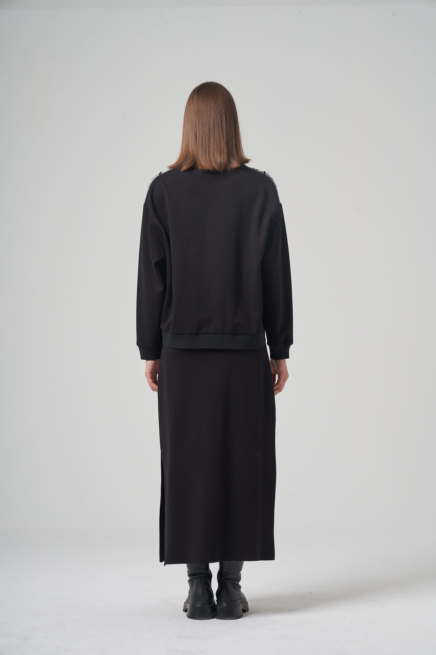 Grey & Black Panel Skirt Suit