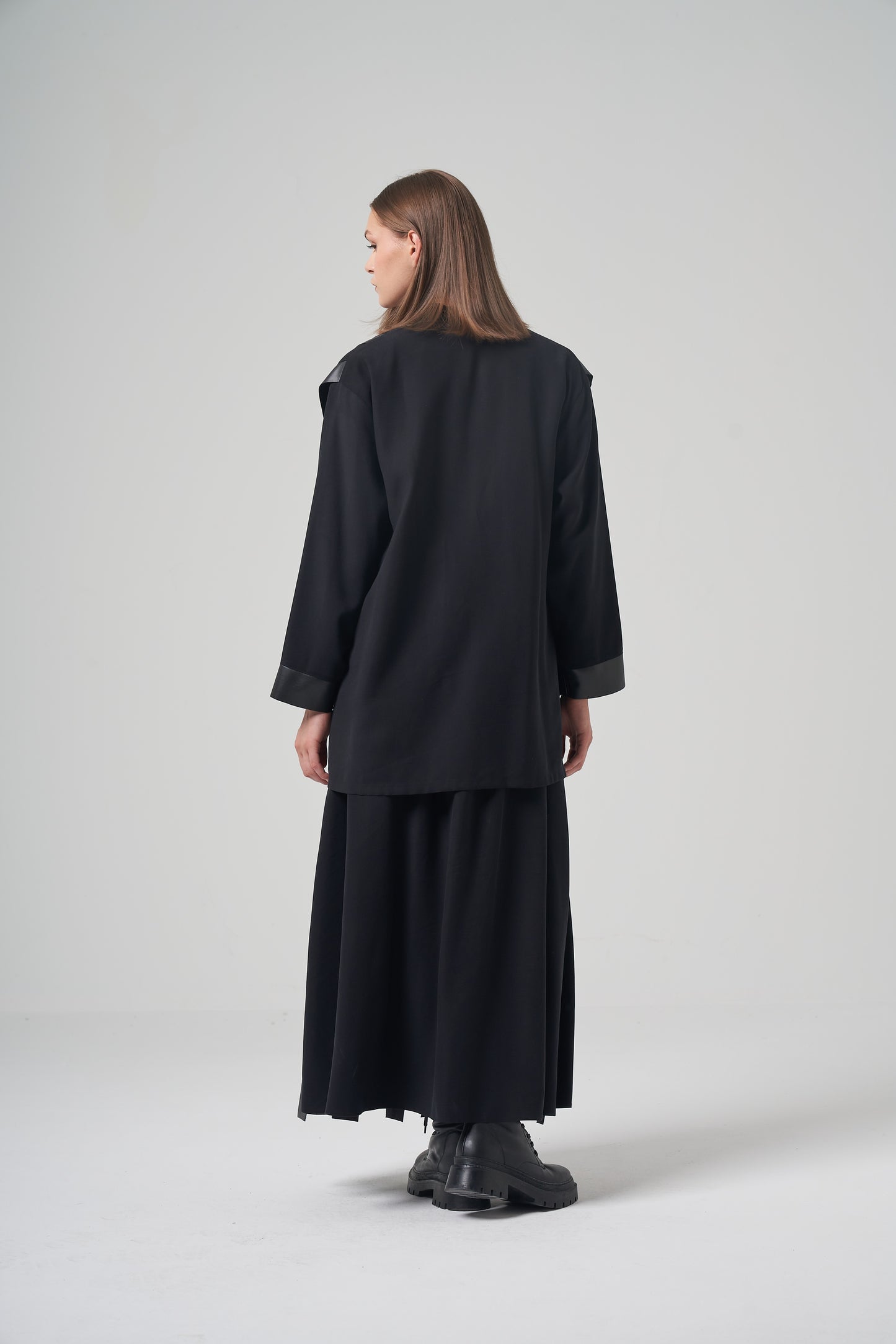 Faux Leather Strip Fringe Shirt Set