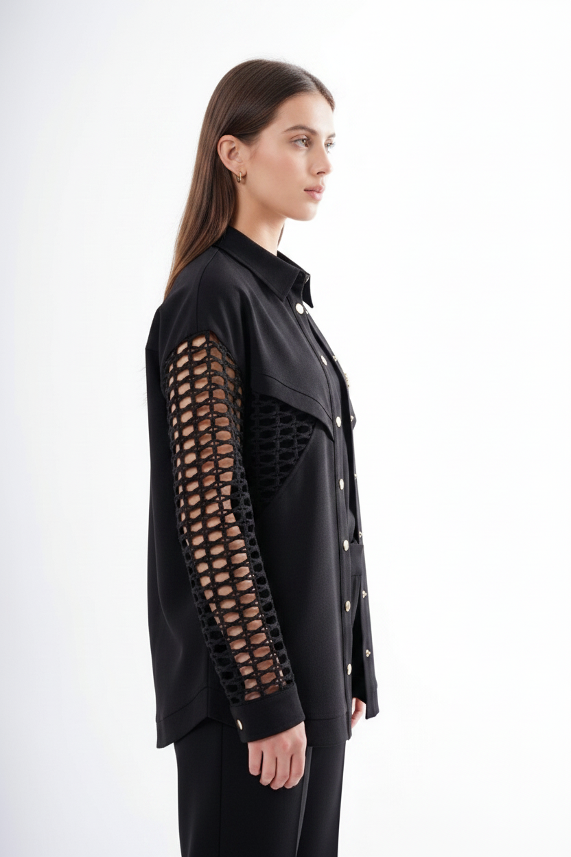 Woven Sleeve Shacket