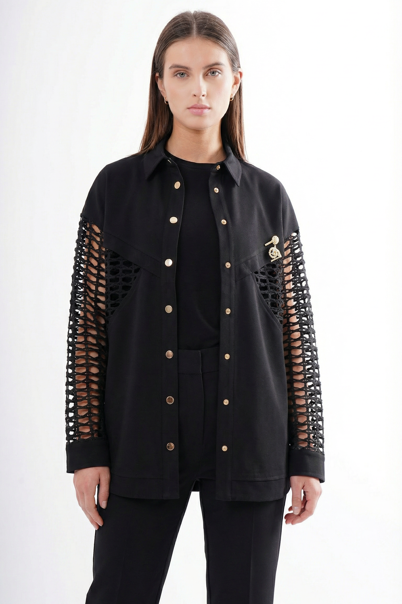 Woven Sleeve Shacket