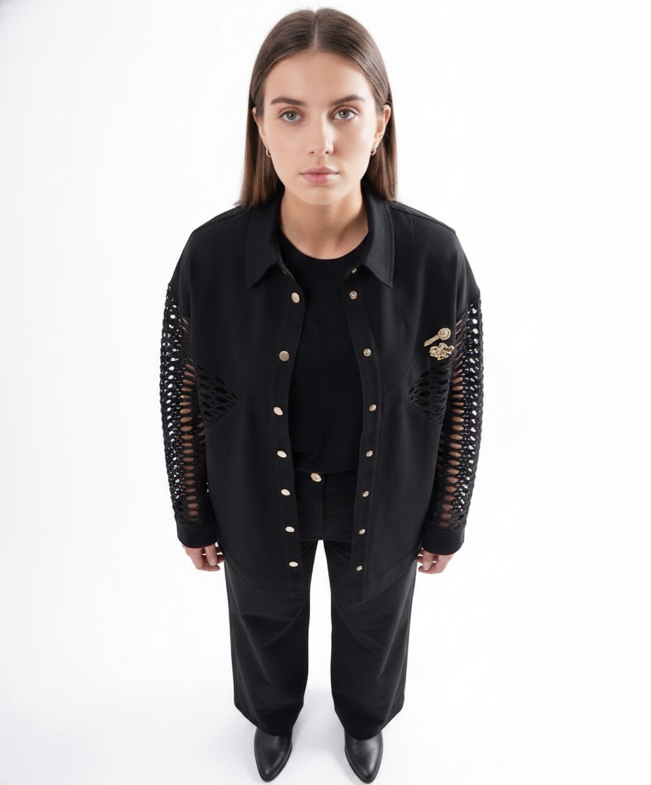 Woven Sleeve Shacket
