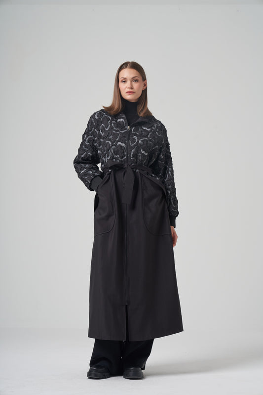 The Graphic Swirl Detail Hooded Coat