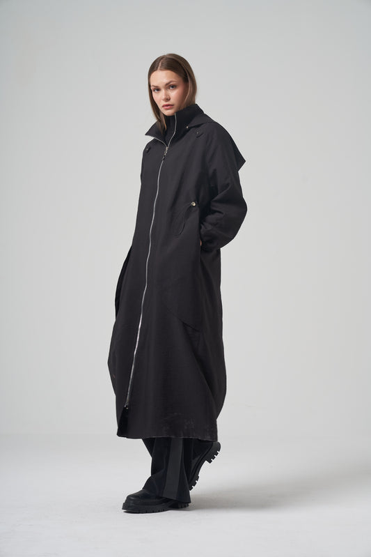 The Essential Black Hooded Coat