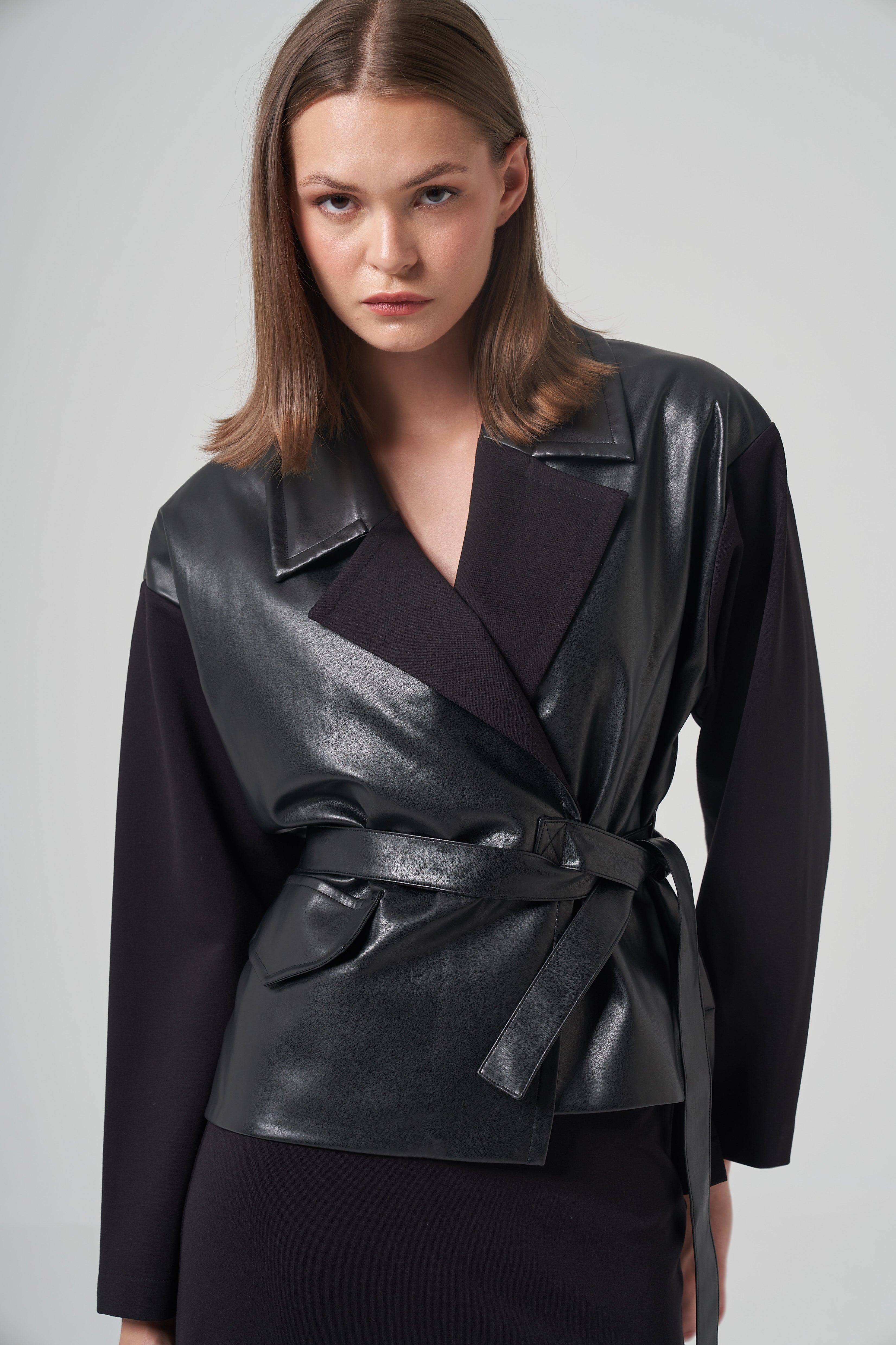 Belted Faux Leather Accent SkSuit