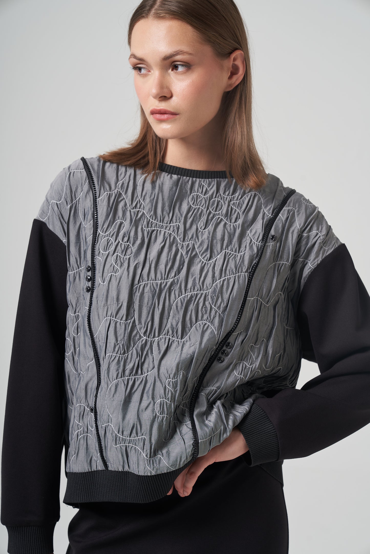 Grey & Black Panel Skirt Suit