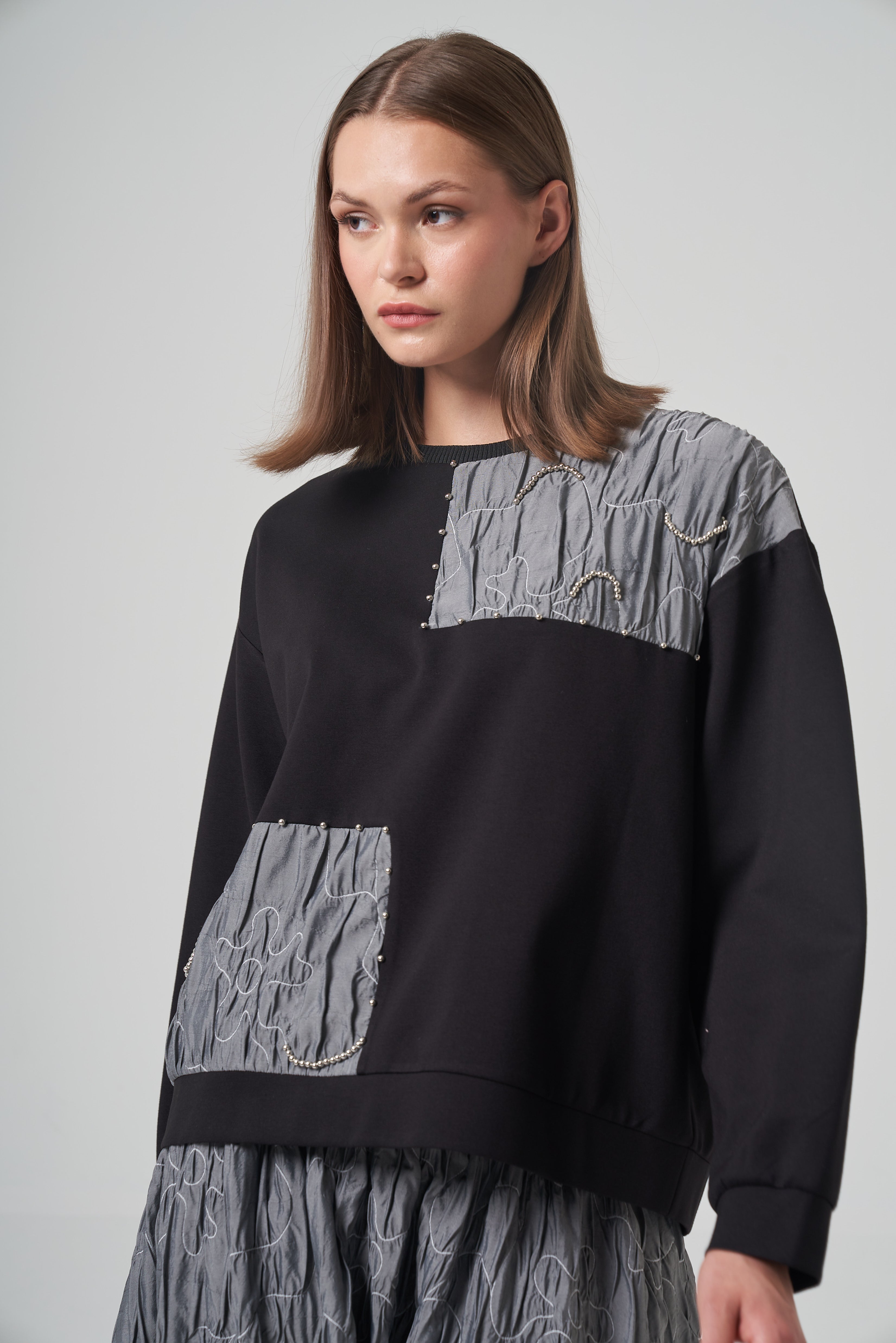 Pearl Detail Textured Shirt Set