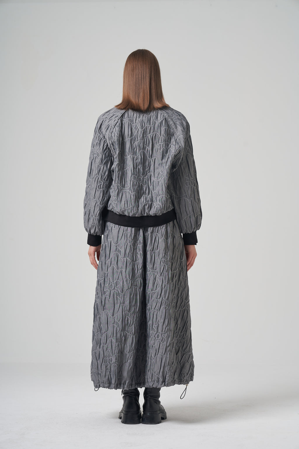 Pearl Embellished Crinkle Bomber Shirt Set