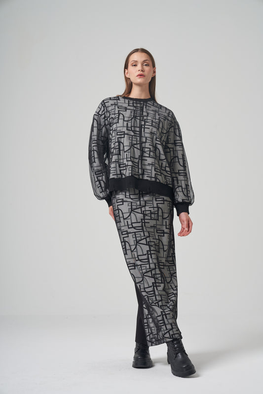 Geometric Mesh Overlay Shirt Set