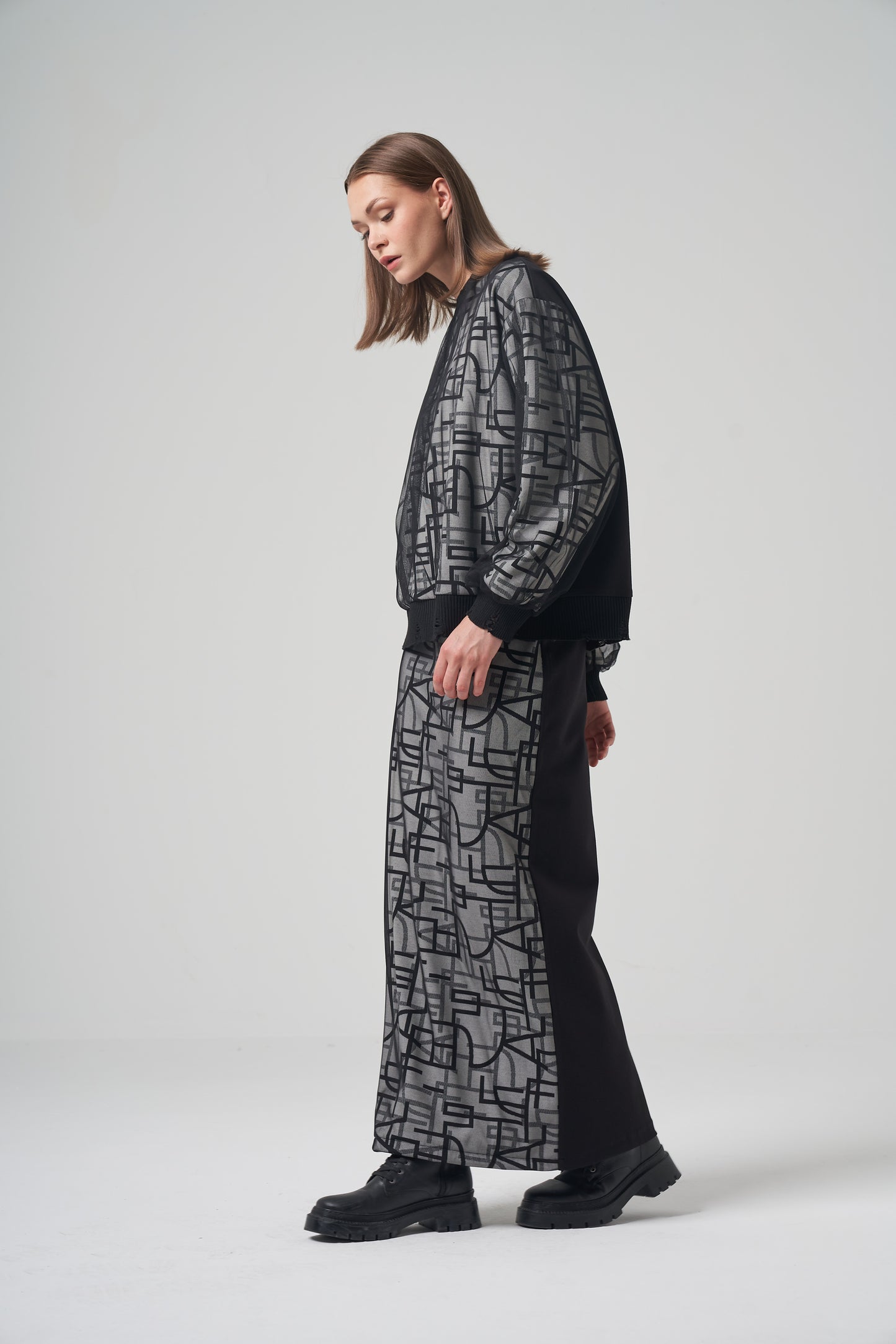 Geometric Mesh Overlay Shirt Set