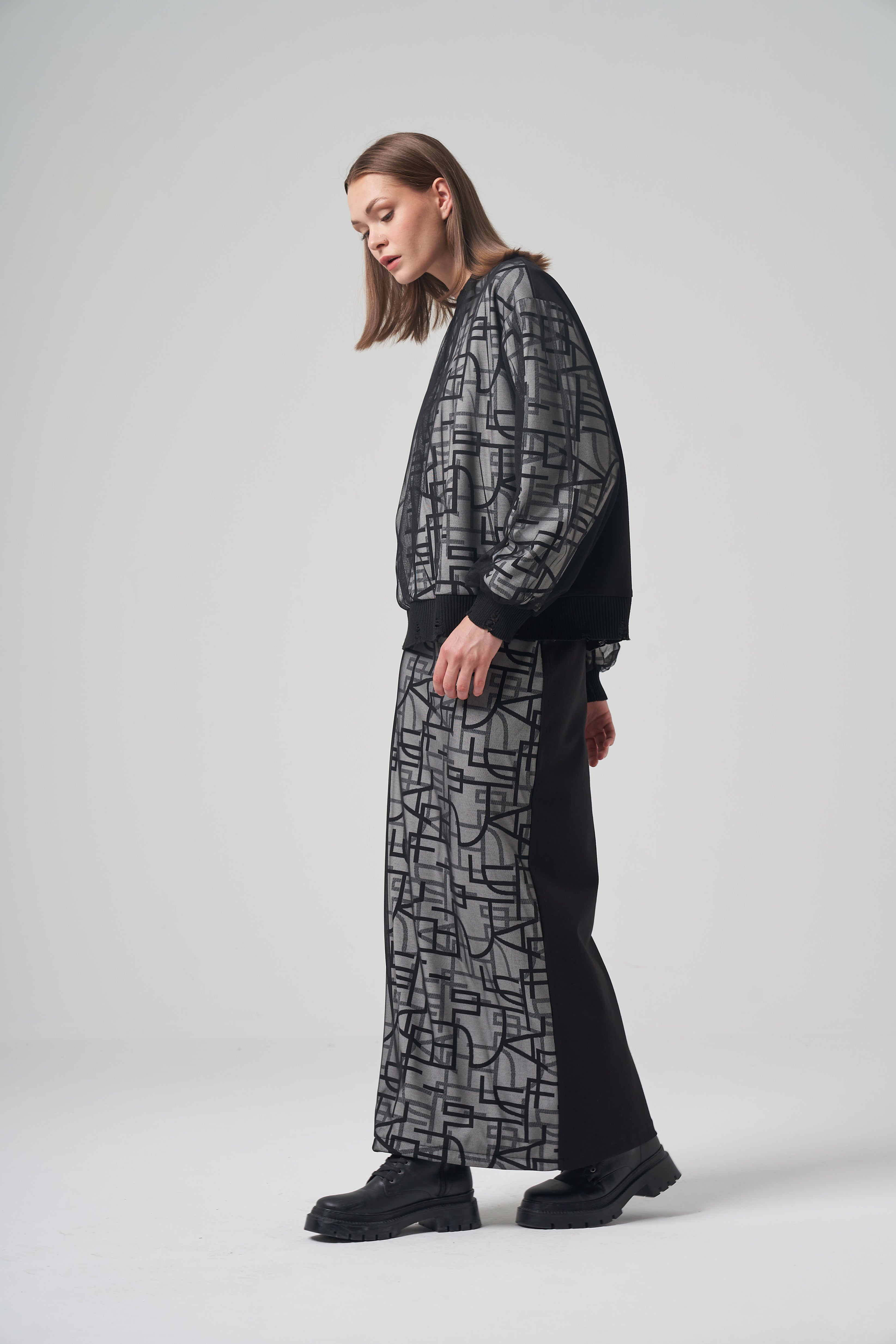 Geometric Mesh Overlay Shirt Set