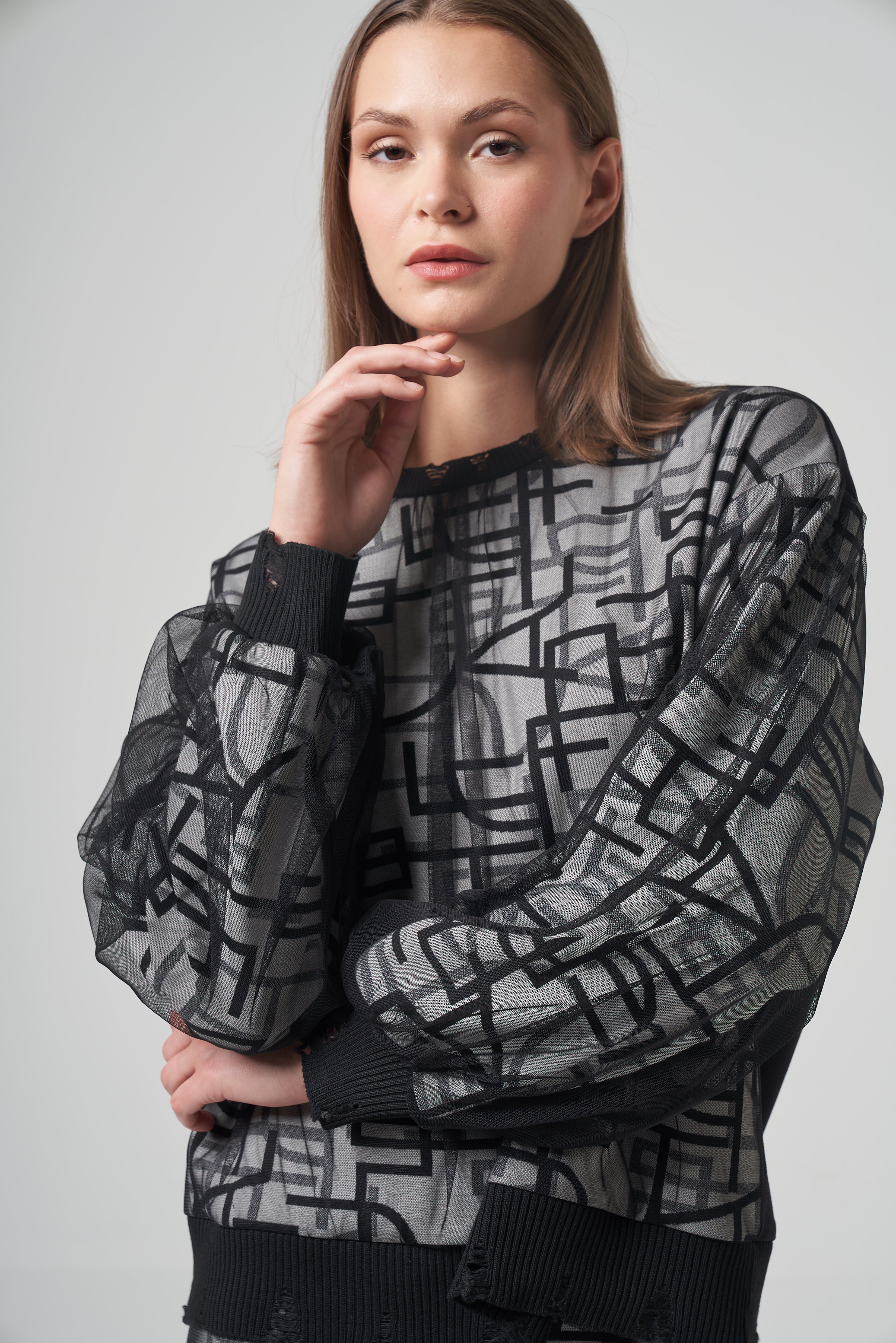 Geometric Mesh Overlay Shirt Set