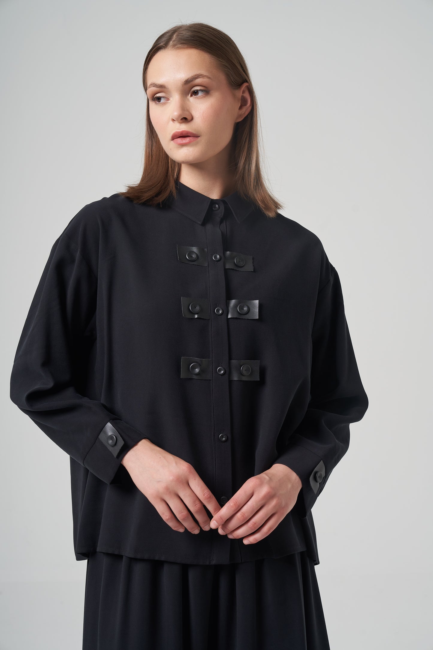 Leather Tab Button Shirt Set