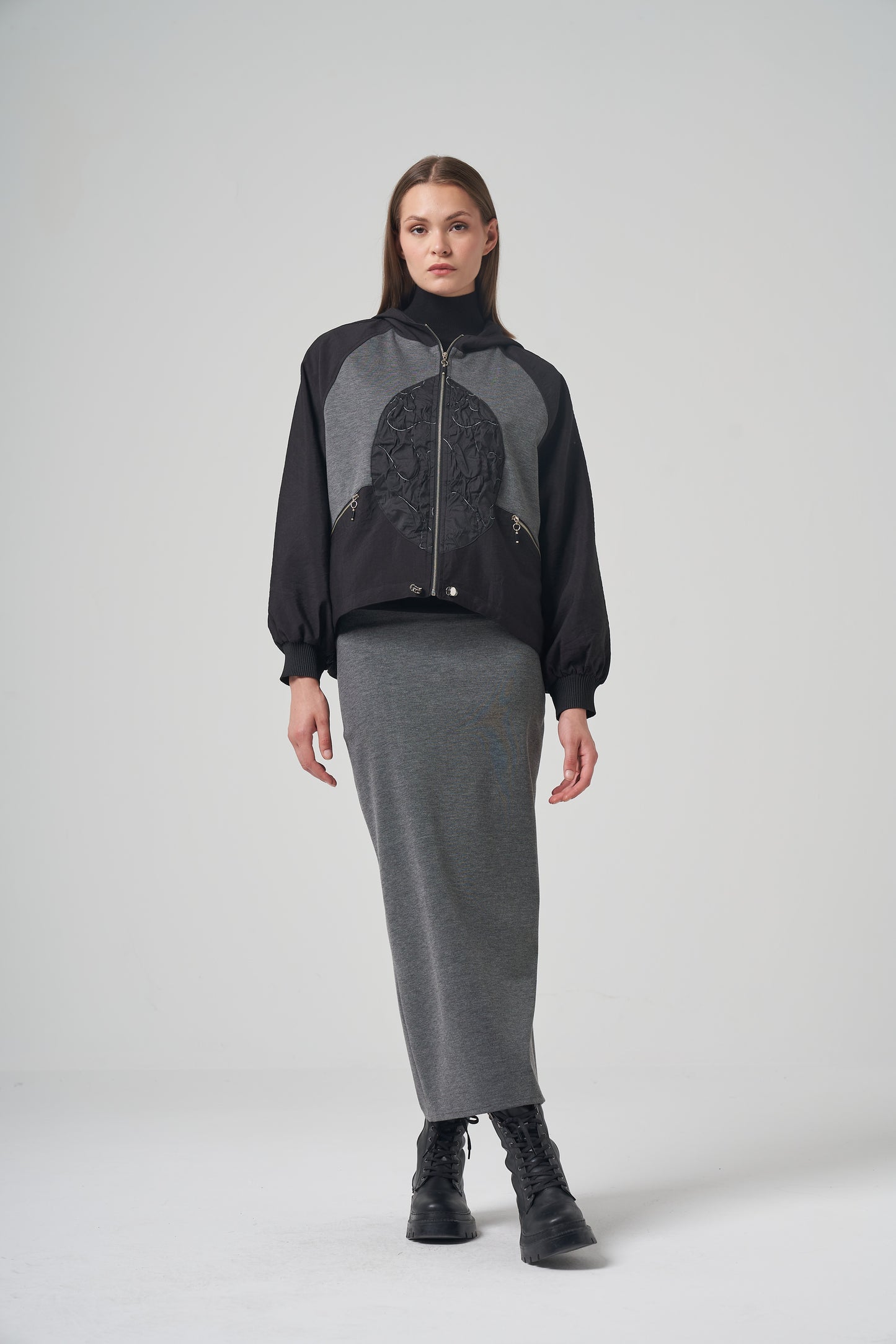 Abstract Patch Mixed Texture Skirt Set