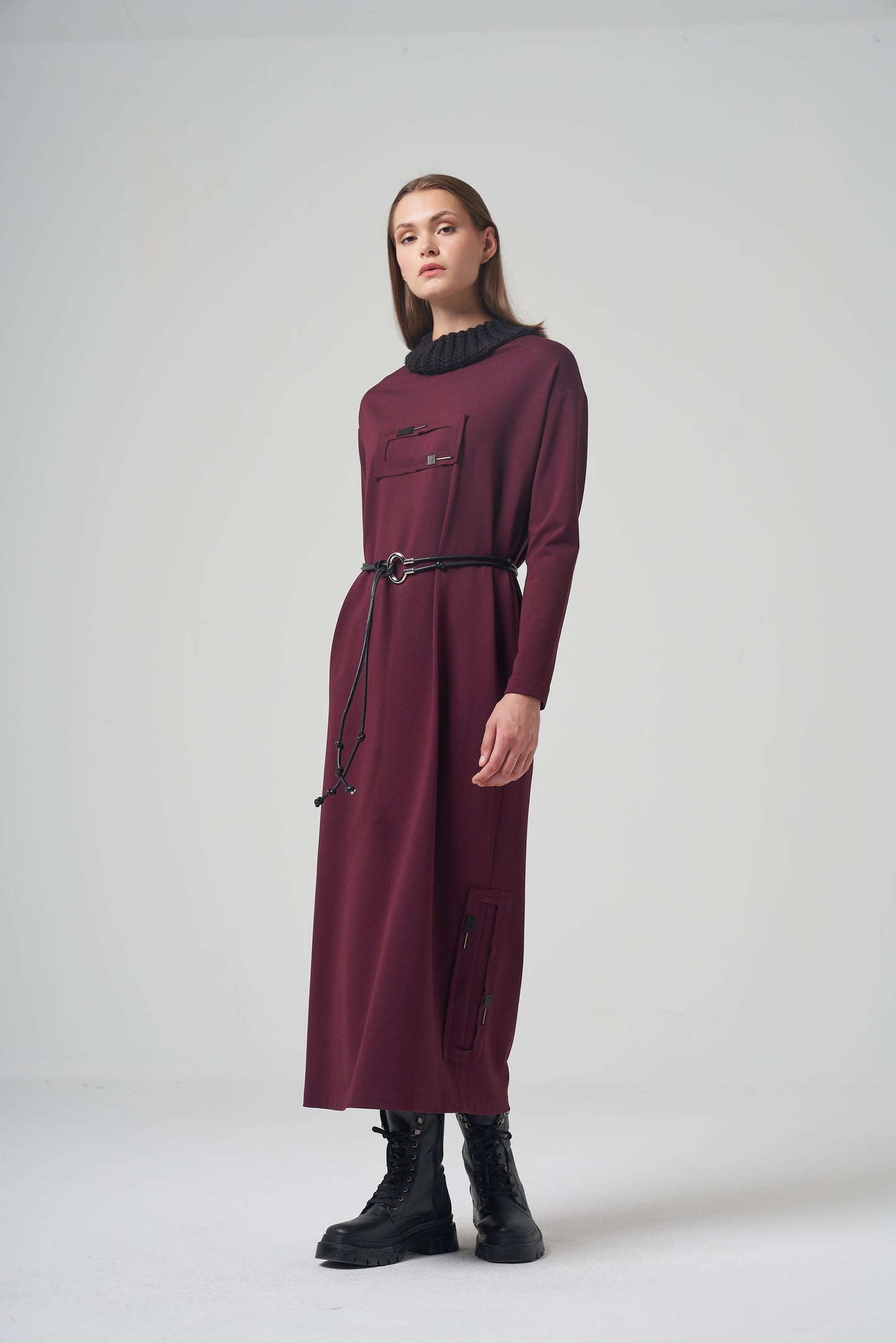 Knit Collar Mixed Dress