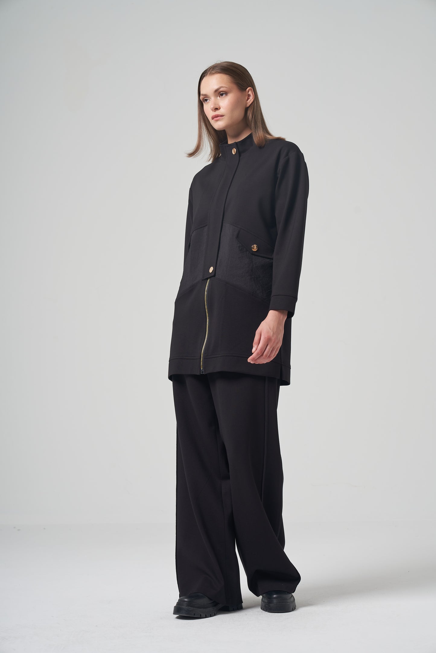 Modern Zip-Front Tunic Suit