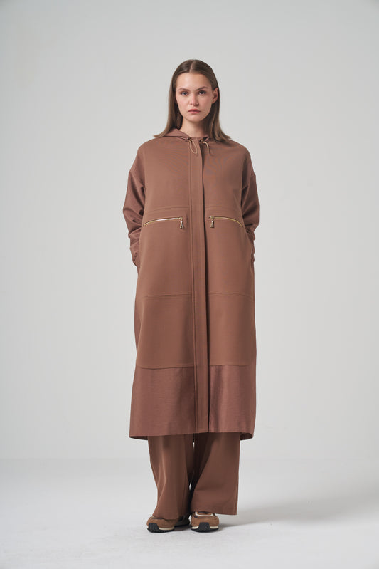 Gold Zip Longline Hooded Set