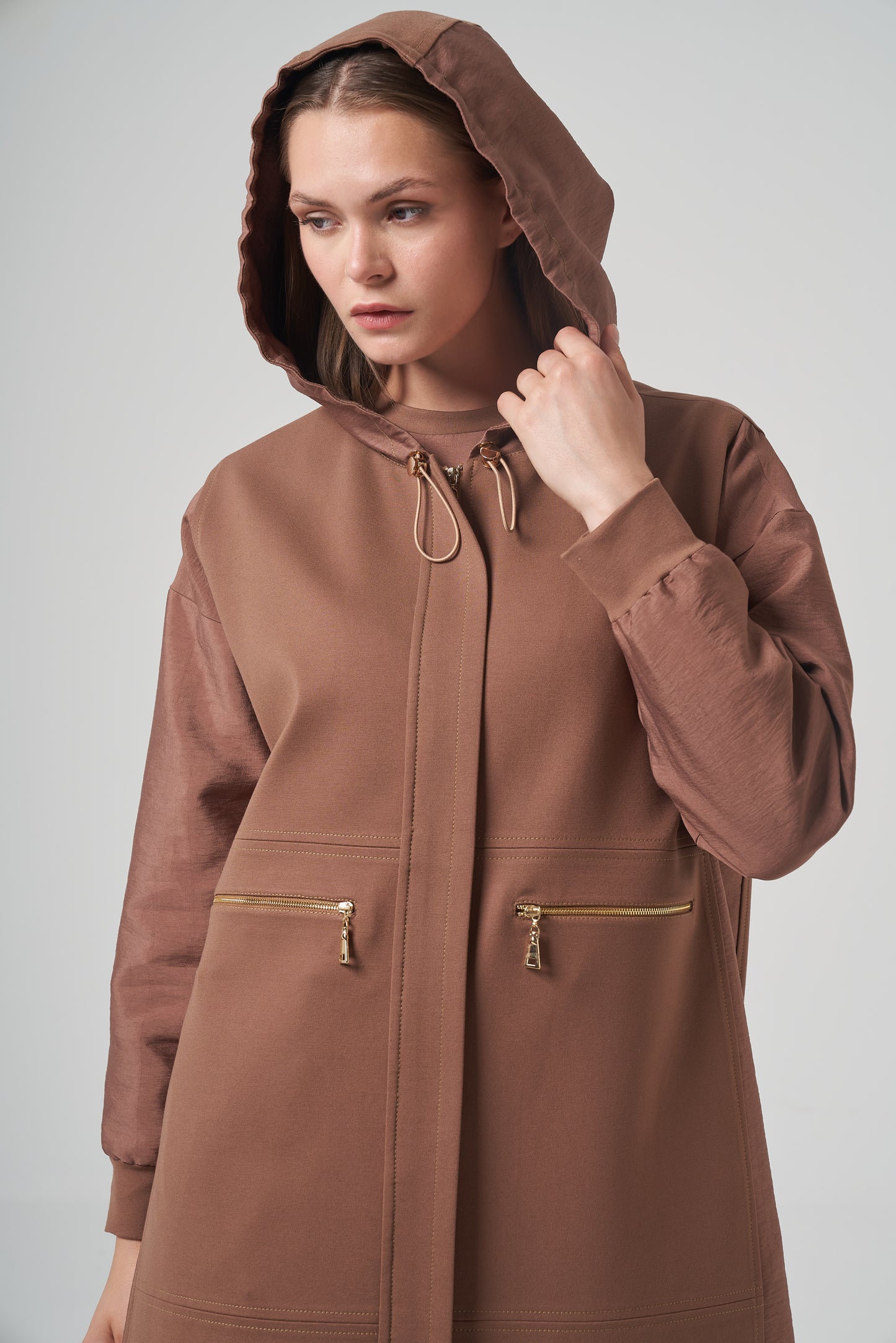 Gold Zip Longline Hooded Set