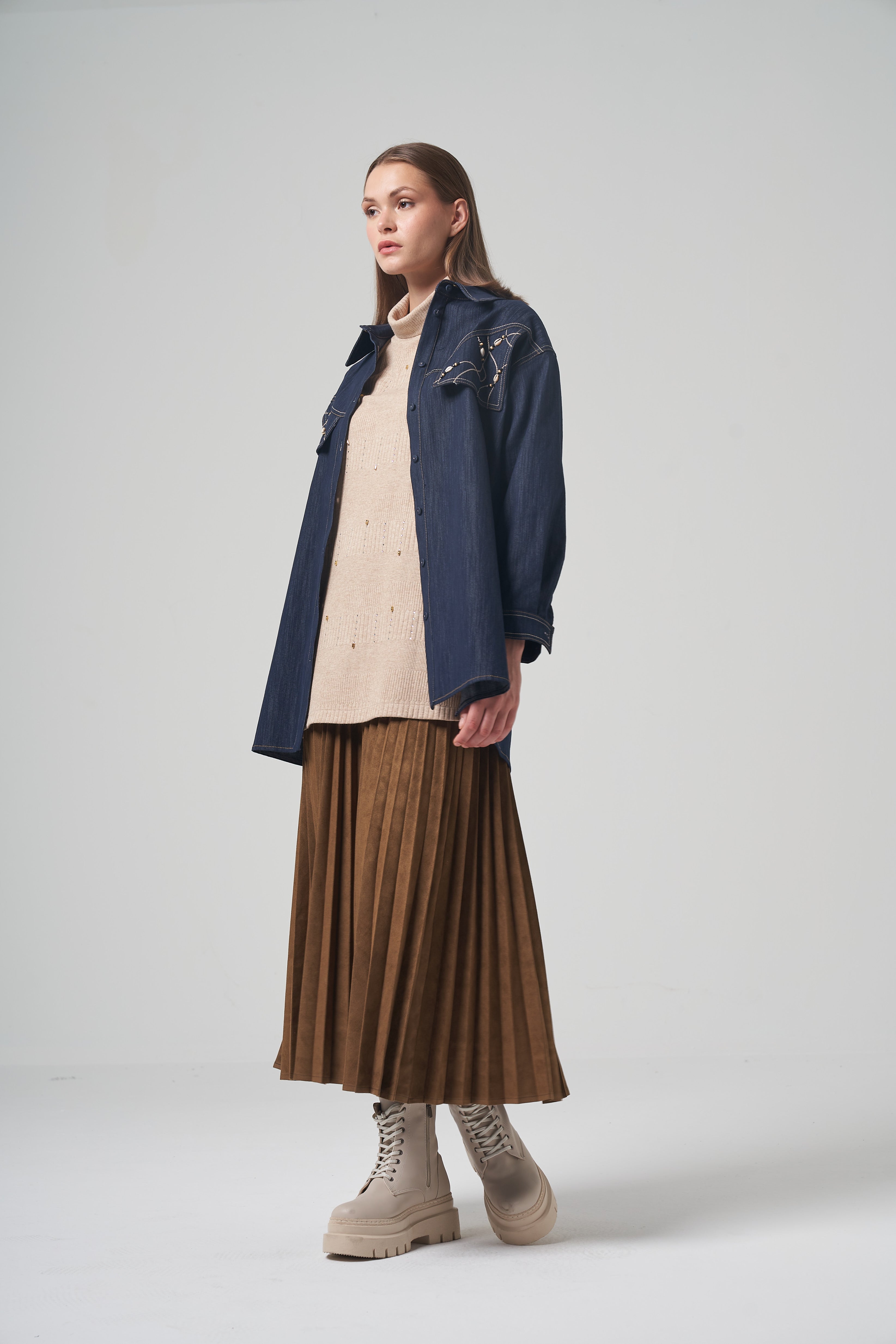 Indigo Shell-Embellished Denim Jacket