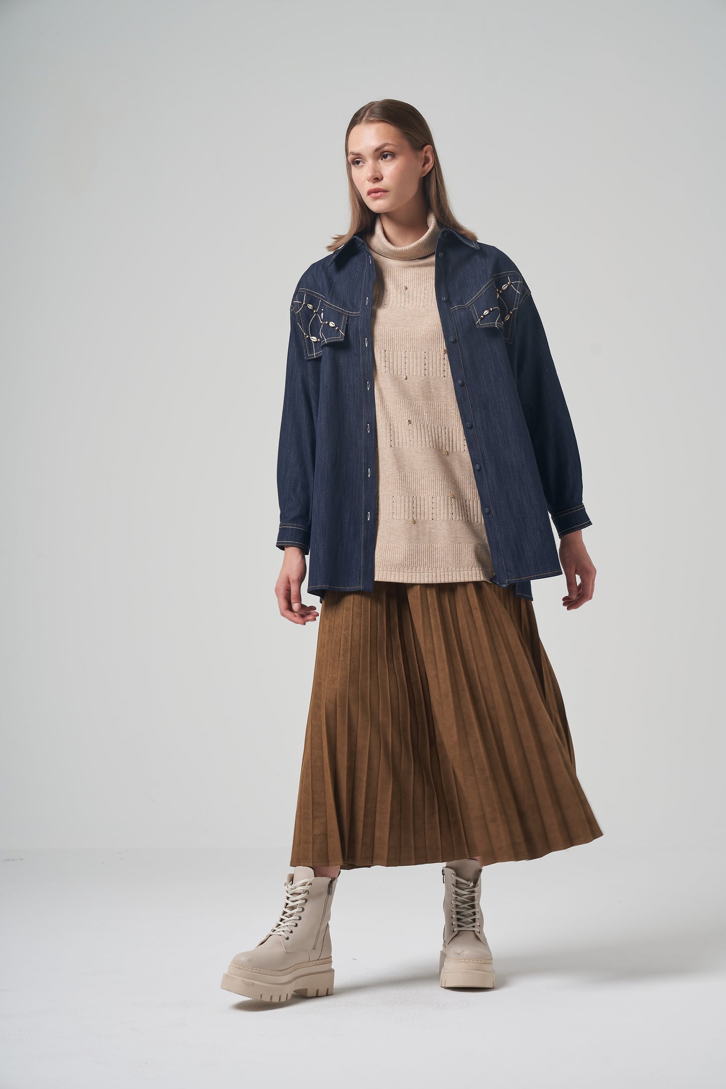 Indigo Shell-Embellished Denim Jacket