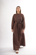 Band Collar Linen Maxi Dress