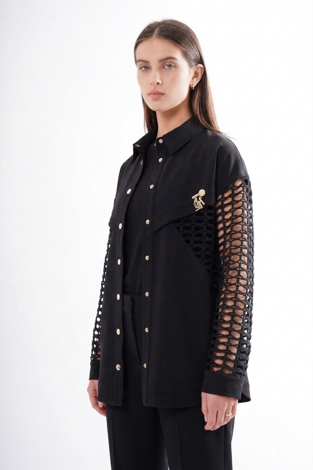 Woven Sleeve Shacket